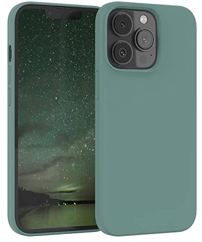 EAZY CASE custodia per cellulare in silicone premium compatibile con iPhone 13 Pro con protezione della fotocamera e rivestimento interno custodia protettiva bumper in Verde notte