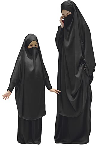 Muslimisches Kleid für Kinder, Mädchen, Abaya, langärmelig, islamischer Kaftan, Maxi-Gebetskleidung, Mama und ich, passende Outfits, Dubai-Robe, Jilbab, bescheidenes Kleid, zweiteilig, langer