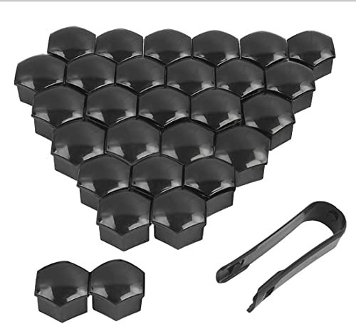 Quesuc 30pcs Universal 17mm Kunststoff Nut Abdeckkappe Schraube Auto Mutter Covers Bolt Radkappen mit Abziehhaken mit Entfernung Werkzeug Radschrauben Kappen Schraube Mutter Deckel Radmuttern