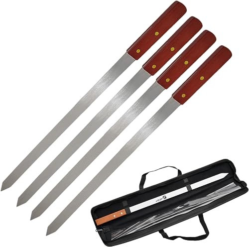 4 spiedini piatti per kebab in acciaio inox, 61 cm, spiedini turchi resistenti, perfetti per kebab Koobideh, barbecue in stile turco