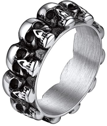 Bandmax Herren Jungen Schädel Ring Totenkopfringe Gothic Siegelring Edelstahl Ring Punk Stil Ringgröße 54 Fingerring Modeschmuck Geeignet für Party oder Alltag