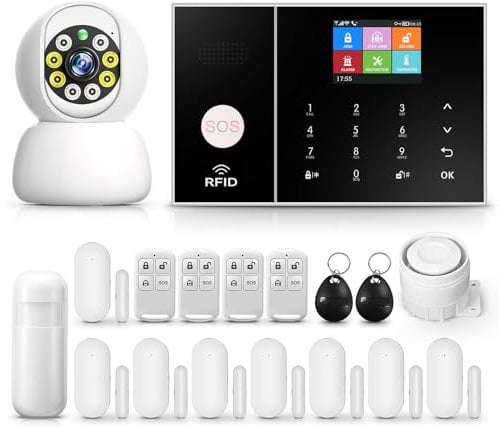 Sistema de Seguridad para el hogar, Sistema de Alarma inalámbrico de cámara de vigilancia de 1080p con Sirena de Alarma de 120dB Compatible con Alexa Google