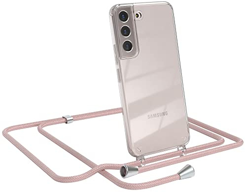 EAZY CASE Handykette kompatibel mit Samsung Galaxy S22 5G Handyhülle mit Umhängeband, Handykordel mit Schutzhülle, Silikonhülle, Hülle, Stylische Kette für Smartphone, Rosé-Gold