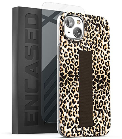 ENCASED Finger Loop Case Designed for iPhone 14 with Hand Strap Grip - Screen Protector Included (Leopard)