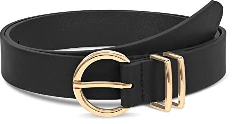 WHIPPY Ledergürtel für Damen goldene Schnalle Leder gürtel für Jeans Hosen Kleid,schwarz,110cm