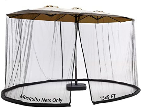 Mosquitera para sombrilla de patio de 15 pies de doble cara, paredes mosquiteras con cremallera de doble puerta, color negro (para paraguas de 15 pies)