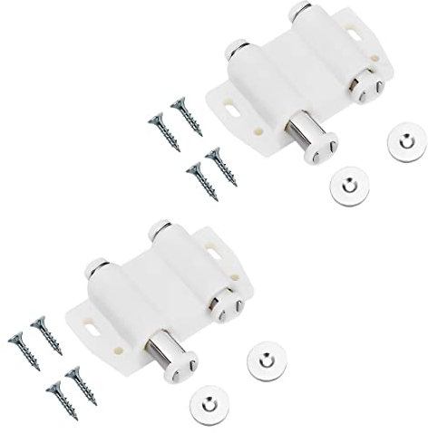 TERF® Push to Open Door Catch White Double Magnetic Pressure Touch Release Catches Latch for Open and Close The Door with a Single Push including Fixing Screw - Pack of 2