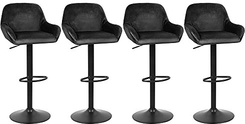 Tabouret de Bar Capitonné Lot de 4 Chaise Bar Pivotante Haute Velours Tabourets Cuisine avec Repose-Pieds, Chaise Haute de Cuisine pour Cuisine/Bar/Comptoir-4PC (Noir)