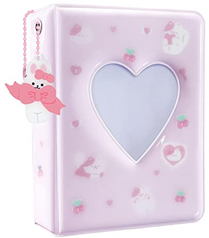 Photocard Binder 3 Zoll, Kpop Holder, Niedliches Mini Fotoalbum, Tragbarer Binder Mit Anhänger für Sammlung, 40 Taschen (Pink)