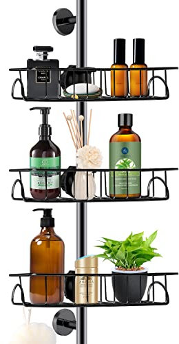 Poprkdre 3 STK duschablage für duschstange Duschgel Halterung ohne Bohren | Duschregal Rostfrei Duschkorb für Duschstange | seifenschale dusche für 18-27mm Stange, Schwarz