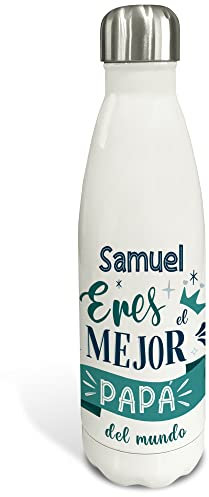 LolaPix Botella Térmica de Acero Inoxidable. Botella Personalizada. 500ml y 750ml. Día del Padre. Papá Cenefa