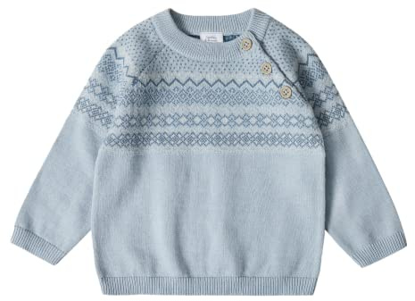 Stellou & friends Strick-Pullover für Mädchen und Jungen mit Norwegen Muster | Hochwertige Baby-Kleidung aus 100% Baumwolle - III V I Gr. 50/56 - Light Blue