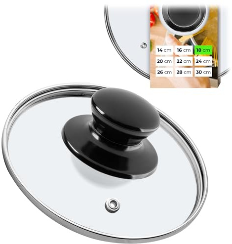 KADAX Glasdeckel, Topfdeckel Ø18 cm mit Glänzend Schwarz Griff, hitzebeständig, mit Dampfloch, Universaldeckel für Töpfe & Pfannen, klare Sicht, dicht schließend
