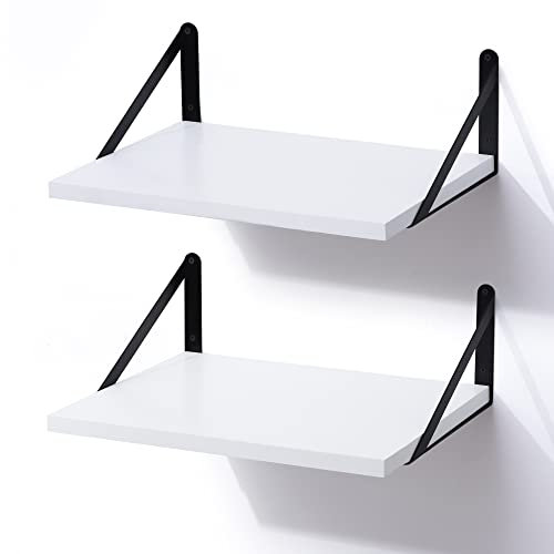 Marsmiles Weiße schwebende Regale für die Wand, 30,5 cm tiefes Holz, Wandregale, 2er-Set, 40,6 x 30,5 cm breit, schwebende Holzregale für Badezimmer, Schlafzimmer, Küche, Wohnzimmer, Weiß