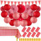 Moukeren Picknick Party Dekorationen Set Papierlaternen mit LED Lichtern Rot und Weiß Kariert Gingham Wimpel Banner mit hängenden Papierfächer Tischdecke für Karneval Picknick BBQ Party Supplies