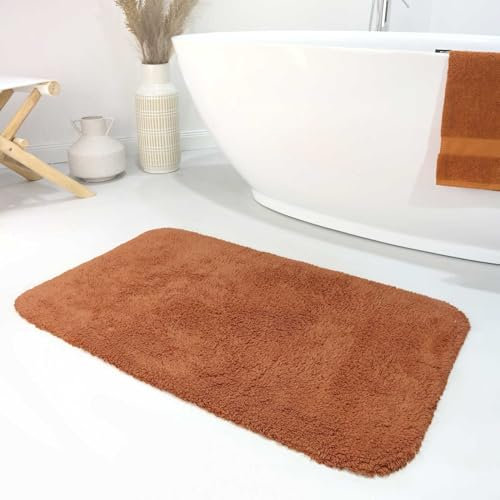 Wecon Home Moderner Flauschiger und waschbarer Badezimmerteppich aus Baumwolle - Ole (80 x 150 cm, Terracotta)