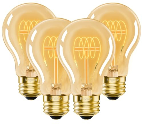 BLINGCOLOR A19 Vintage LED Edison Light Bulbs 40 Watt, 4-Pack Dimmable A19 4W 2200K Amber Warm Light Bulbs, E26 Base, 4W Equal 40 Watt Incandescent Bulbs, Decorative Antique Spiral LED Bulb, 300LM
