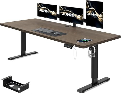 JUMMICO Höhenverstellbarer Schreibtisch 180 x 80 cm mit Kabelwanne, Höhenverstellbar Elektrisch Stehpult mit USB-Buchse, Computertisch, Ergonomischer Steh-Sitz Tisch, Bürotisch, Nussbaum
