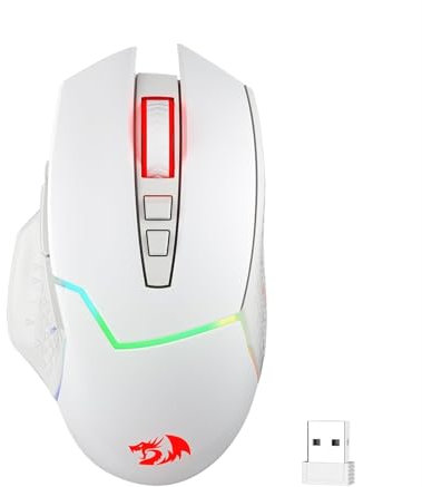 Redragon M690 PRO - Mouse da gioco senza fili, 8000 DPI con pulsante di accensione rapido, 8 tasti macro, design ergonomico per PC/Mac/laptop, colore: Bianco