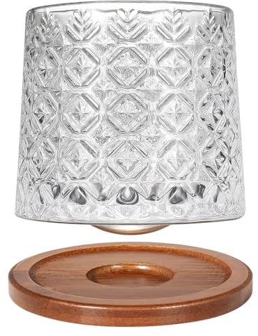 Uten Drehbare Whiskey Gläser Kristall, Wassergläser 275 ml/ 10 oz mit Bambus Untersetzer, als Cocktailbecher Kaffeetasse, Geschenk, 1 pcs, Stehaufmännchen Gläser