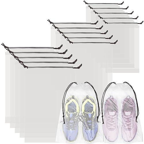 Bomtop 15 Stück Schuhbeutel Reise Schuhtasche Wiederverwendbar wasserdichte für Reisetasche mit Zugband, Multifunktionale Aufbewahrungstasche zur Trennung von Schuhen Kleidung Reisezubehör (3 Größen)