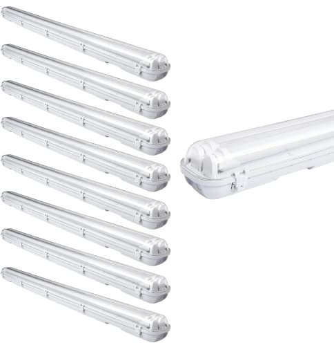 Sonnewelt LED Feuchtraumleuchte 150cm 8er 4000K Neutralweiß 2x 24W Röhre 4800lm IP65 Wasserfest T8 Werkstattlampe Röhrenlampe Komplett Wannenleuchte Leuchte für Garage Keller Büro Warenhaus