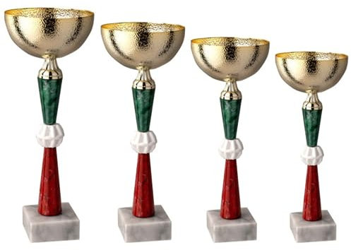 Hole Gadget ® | Premiazioni Personalizzate Set da 4 Coppe 33-31-27-25 cm Trofei Sportivi con Targhetta Personalizzata per Calcio, Fantacalcio, Sport, Eventi (12.259)