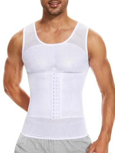 SLIMBELLE Camiseta Reductora Compresión para Hombres Fajas Moldeadora Alta Elasticidad para Comprimir Pecho Abdomen y Cintura Camisa de compresión Slim para Hombres Blanco M