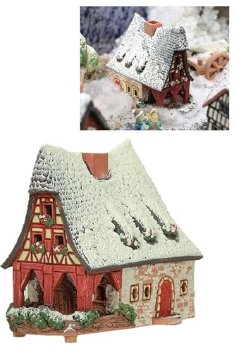 Midene Keramik Weihnachtshaus - Handgefertigte Lichthäuser Weihnachtsdorf Handgefertigte Miniatur des Fachwerkhauses Alte Schmiede in Rothenburg, Deutschland, Winterausgabe - Teelichthaus A232AR