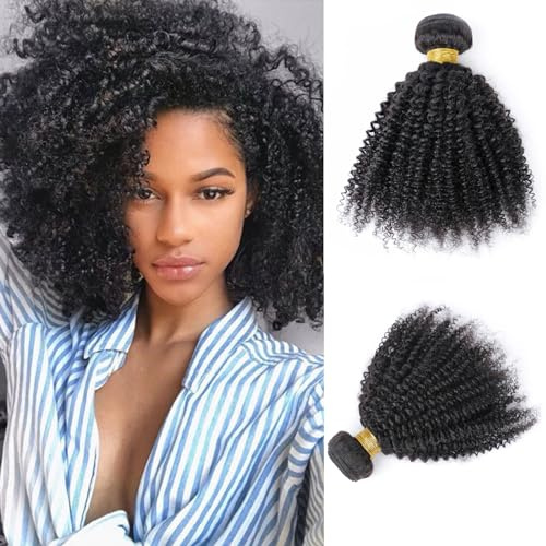 DaiMer Afro Kinky-Curly Echthaar Hair Bundles 4c for Black Women 10 inch | 1 Bundle Mongolian Afro Kinky Lockiges Human Hair 100g a lot 100% Unprocessed Virgin Hair Weave Extensions Double Weft