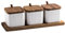 Soulnioi Gewürzdose aus Keramik, quadratisch, mit Löffel, Keramik-Gewürzglas mit Holzdeckel, Salzbehälter, Zuckerdose, Weiß, Set in 3 White