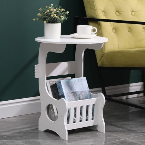 Pantanal Bedroom Round Bedside Table Corner Nightstand with Storage, Living Room Balcony Small Sofa Side Table Little Coffee Tables End Table with Shelf Basket (round)