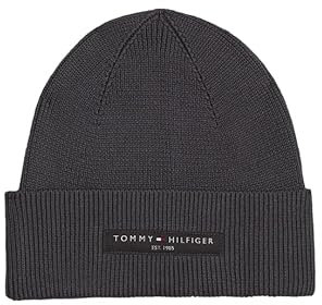 Tommy Hilfiger TH Foundation Cotton Beanie Beanie-Mütze Herren, Grau (Dark Grey), OS