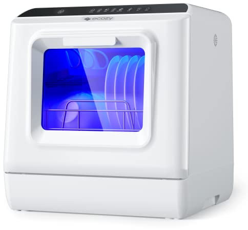 ecozy Mini Geschirrspüler, Tischgeschirrspüler Spülmaschine Klein, 6 Programme, 5 Liter Wassertank, Doppelte Wasserversorgung, Extra Dry, ECO &Fruit Wash, Kleiner Geschirrspüler für Wohnung, Wohnheim