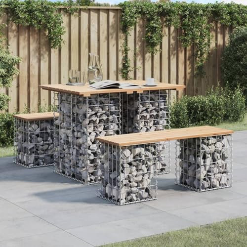 Rantry Gabionenbank Bank Sitzbank Parkbank Möbel Gabione Steinkorb Drahtkorb Gartenbank Bänke Gabionenkorb Ruhebank Gartenbank aus Gabionen 100x70x72 cm Massivholz Kiefer