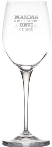 Generico Mamma a Mali estremi Bevi e Rimedi Bicchiere da Vino Personalizzato Calice da Vino Bianco Rosso Inciso Dedica Idea Regalo Originale Festa Della Mamma Zia Sorella 2024 Compleanno Natale Cena