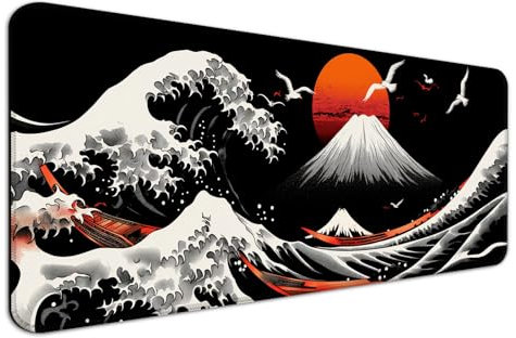 AYKDTFN Japan Great Wave Kanagawa and Mount Fuji Gaming Mouse Pad, Extended Large Desk Mat, Computer Keyboard Laptop Mousepad for Work, Office and Home, XL, Black