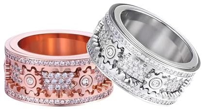 COBQB Handmade Anxiety Ring, Men's Women Engagement Rings, Fidget Rings for Women Mens, Anxiety Stress Relieving Band Rings Couples Rotating Mechanical Gear Ring R-10 (Rose Gold, T)