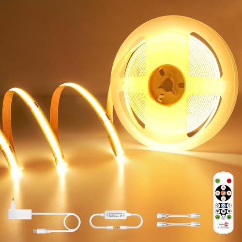 Öuesen COB LED streifen 5m Warmweiss, led strip warmweiss dimmbar 24V 3000K, led band Wasserdicht IP44,lichtband selbstklebend für Unterbau Küche Bett TV Küche Wohnzimmer DIY LED streifen 5m