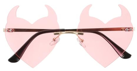 WOFASHPURET Randlose Teufelshörner-Herz-Sonnenbrille Retro-Neuheit Lustige Halloween-Party Dämonenohr Herzförmige Brille Fledermaus-Sonnenbrille Gothic-Vampir-Zubehör