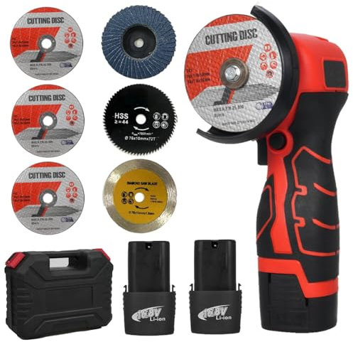 Onlyelax Mini Winkelschleifer, 16.8V Professional, 7000 U/min, 2000 mAh Akku, 5 Trennscheiben, 1 Schleifscheibe, Ø 76 mm, zum Schneiden, Polieren und Schleifen