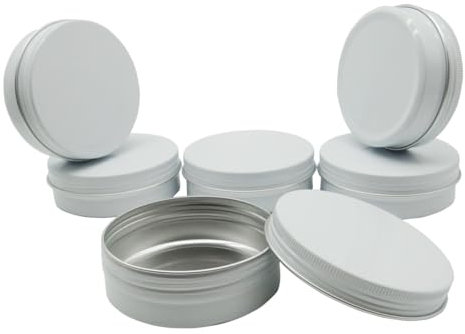 Wopanxye 6pack 100ml Aluminum Tin Jars, 100 Gram Empty Travel Cosmetic Sample Container with Screw Cap Lid, 100g White Metal Tins Can for DIY Crafts, Lip Balms, Face Cream, Candle, Tea, Paint, Slime