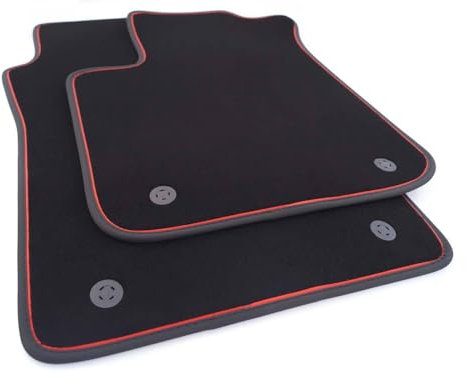 Fußmatten kompatibel mit FIAT 500e Elektro Premium Velours Automatten in Original Qualität 2er Set, mit Rotem Zierband