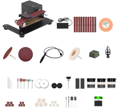250W Mini Levigatrice a Nastro Smerigliatrice da Banco Elettrica Levigatrice 7 Velocità di Controllo Regolabile Piccola Smerigliatrice Affilatrice Lucidatrice per Fai da Te Lavorazione del Legno