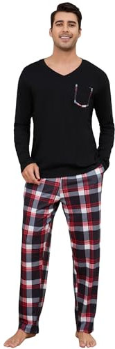Alebame Pigiama Uomo Invernale Pigiama Uomo Cotone Lungo Pigiami Due Pezzi da Uomo Maniche Lunghe da Casa Caldo Casual