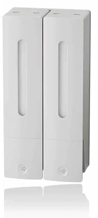 Ezweiji Seifenspender Wandbefestigung Seifenspender Manueller für Duschgel Shampoo Conditioner Flüssigseife, Seifenspender Ohne Bohren 400ml mit Klaren Fenster (Neu Weiß 2 Cups)