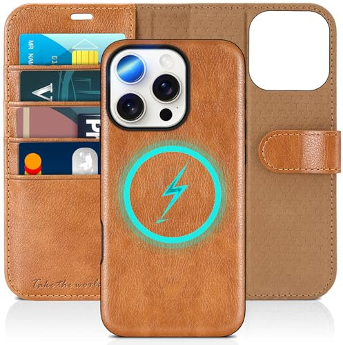 TUCCH Case for iPhone 16 Pro (6.3) 2024, 2-in-1 Detachable Wallet Removable Case with[RFID Blocking][Wireless Charging][Card Holders][Kickstand]Magnetic PU Leather Shockproof Stand Folio, Light Brown