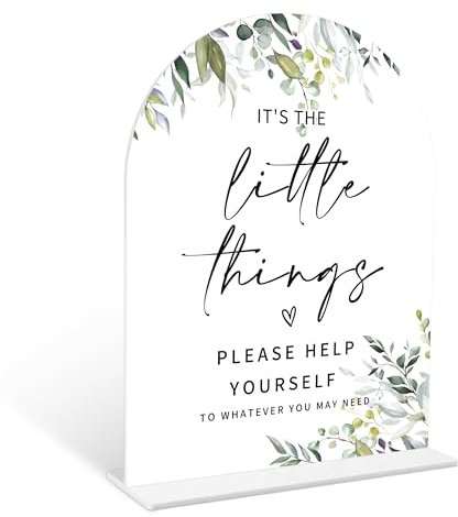 Greenery Wedding Bathroom Basket Sign, 6 x 8 Inch White Arch Acrylic Wedding Sign with Holder, Wedding Sign for Ceremony and Reception, Wedding Decoration, Wedding Supplies - LY09