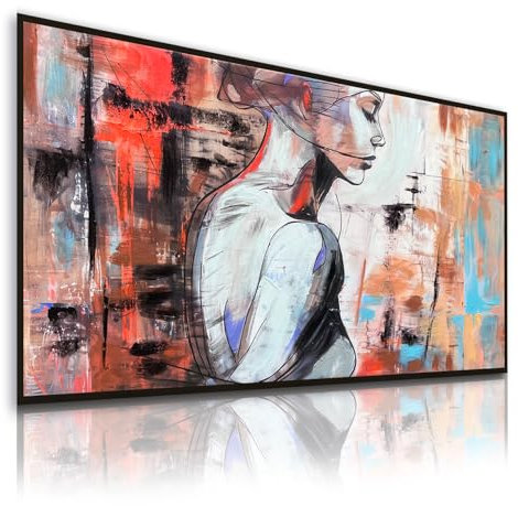 DekoArte - Tableau Peint à la Main Nature 140x70 cm PORTRAIT ABSTRAIT - Tableaux Modernes à l'Huile avec Cadre Couleur Noire