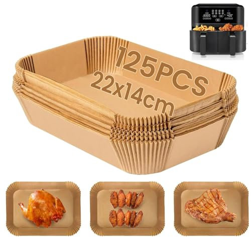 Lot de 125 feuilles de papier sulfurisé pour friteuse à air chaud Dual Zone - 2 x 14 cm - Accessoires pour friteuse à air chaud - Compatible avec Ninja AF300EU AF400EU, Princess et autres Dual Zone